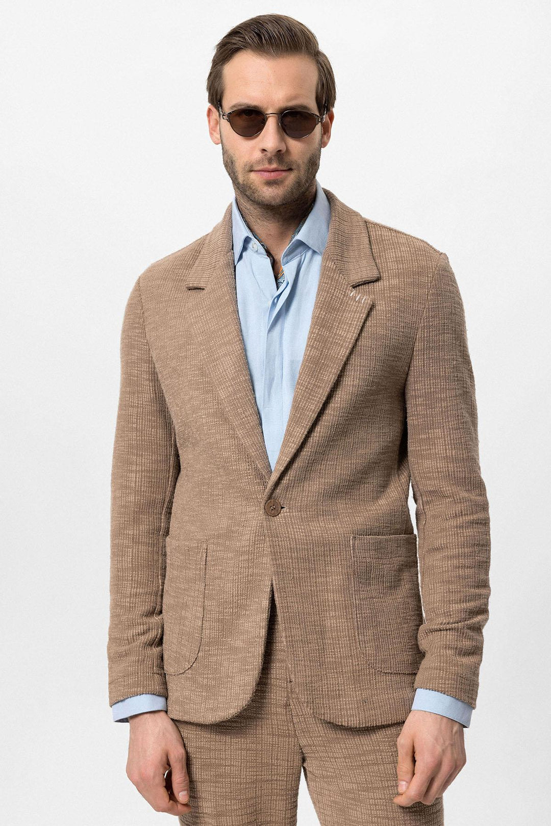 Blazer Homme Marron Clair Texturé Uni - Wessi