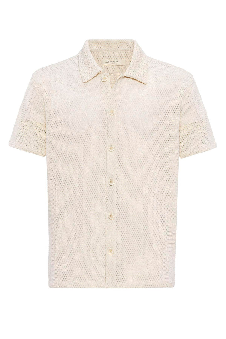 Chemise Homme Ecru Texturée Manches Courtes - Wessi