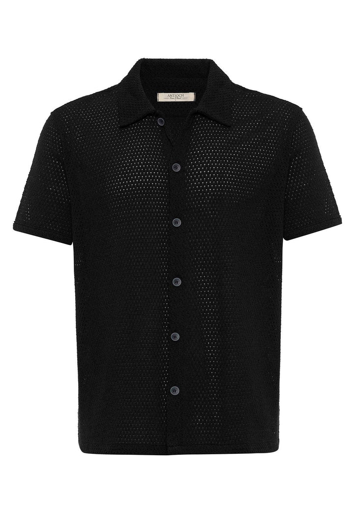 Camisa de hombre negra texturizada de manga corta - Wessi