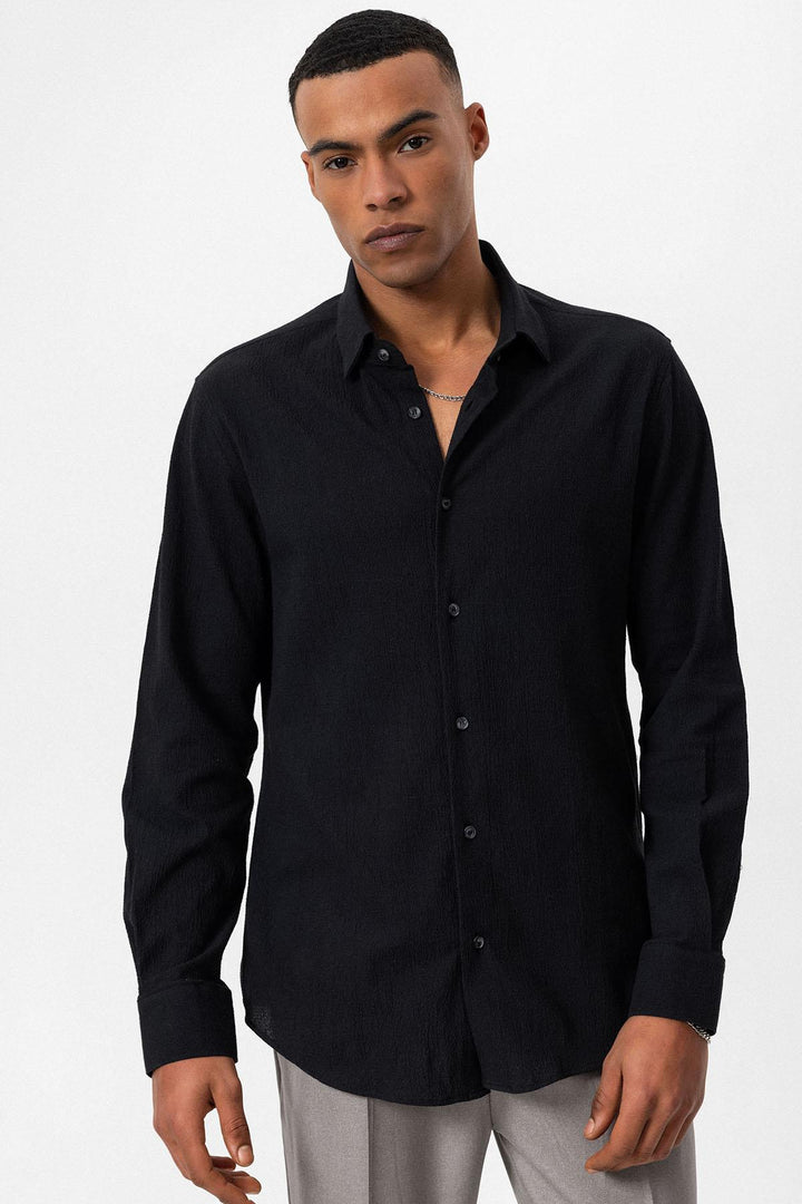 Camisa de hombre negra texturizada regular fit - Wessi