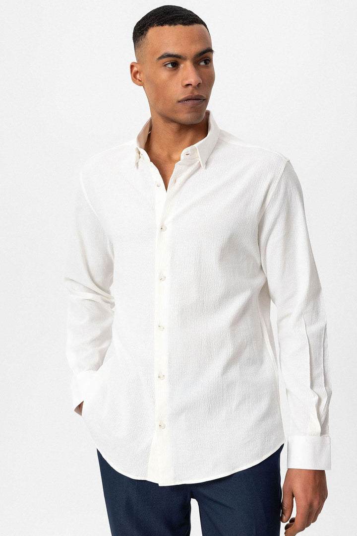 Chemise Homme Blanche Texturée Regular Fit - Wessi