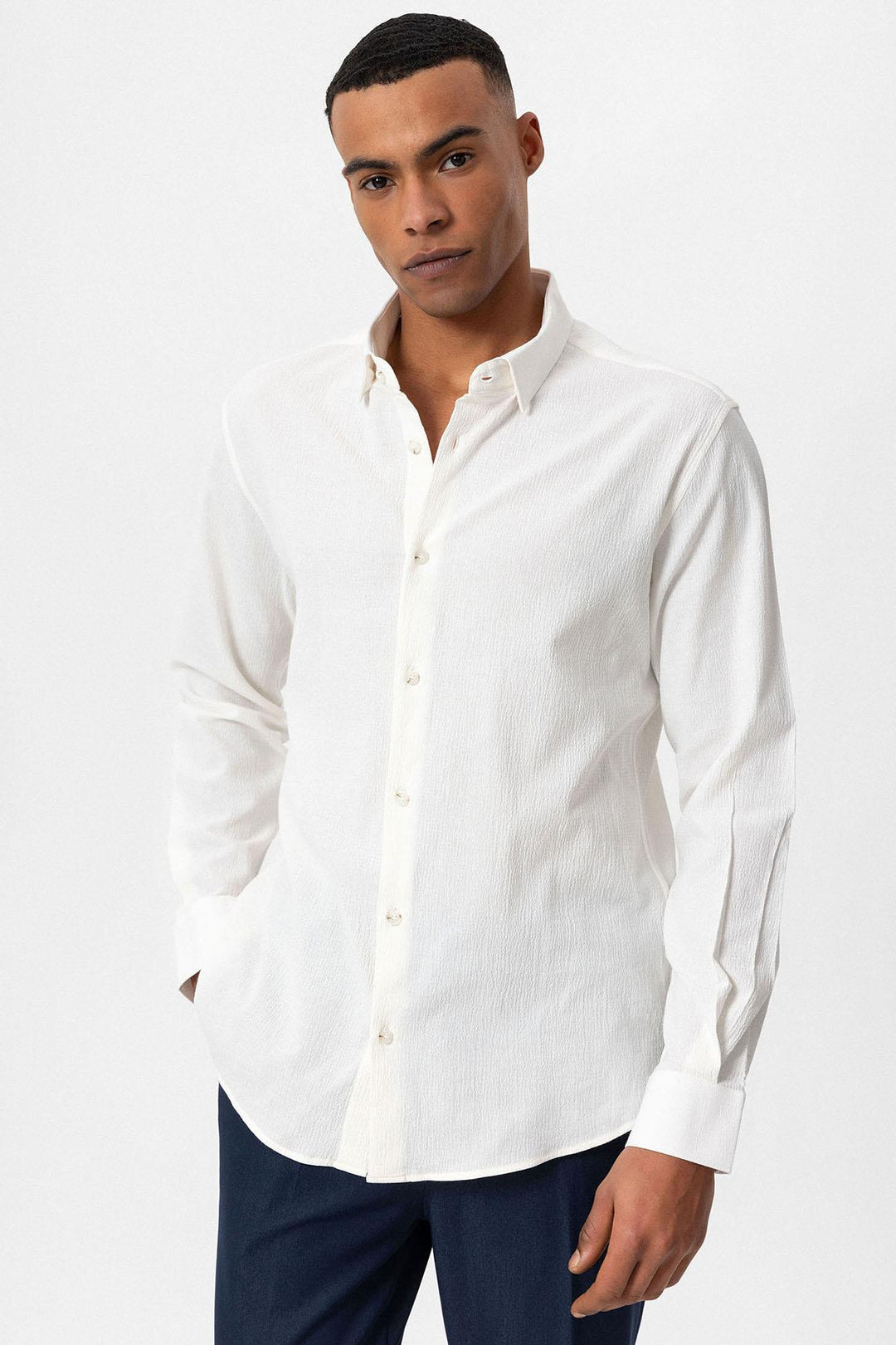 Chemise Homme Blanche Texturée Regular Fit - Wessi