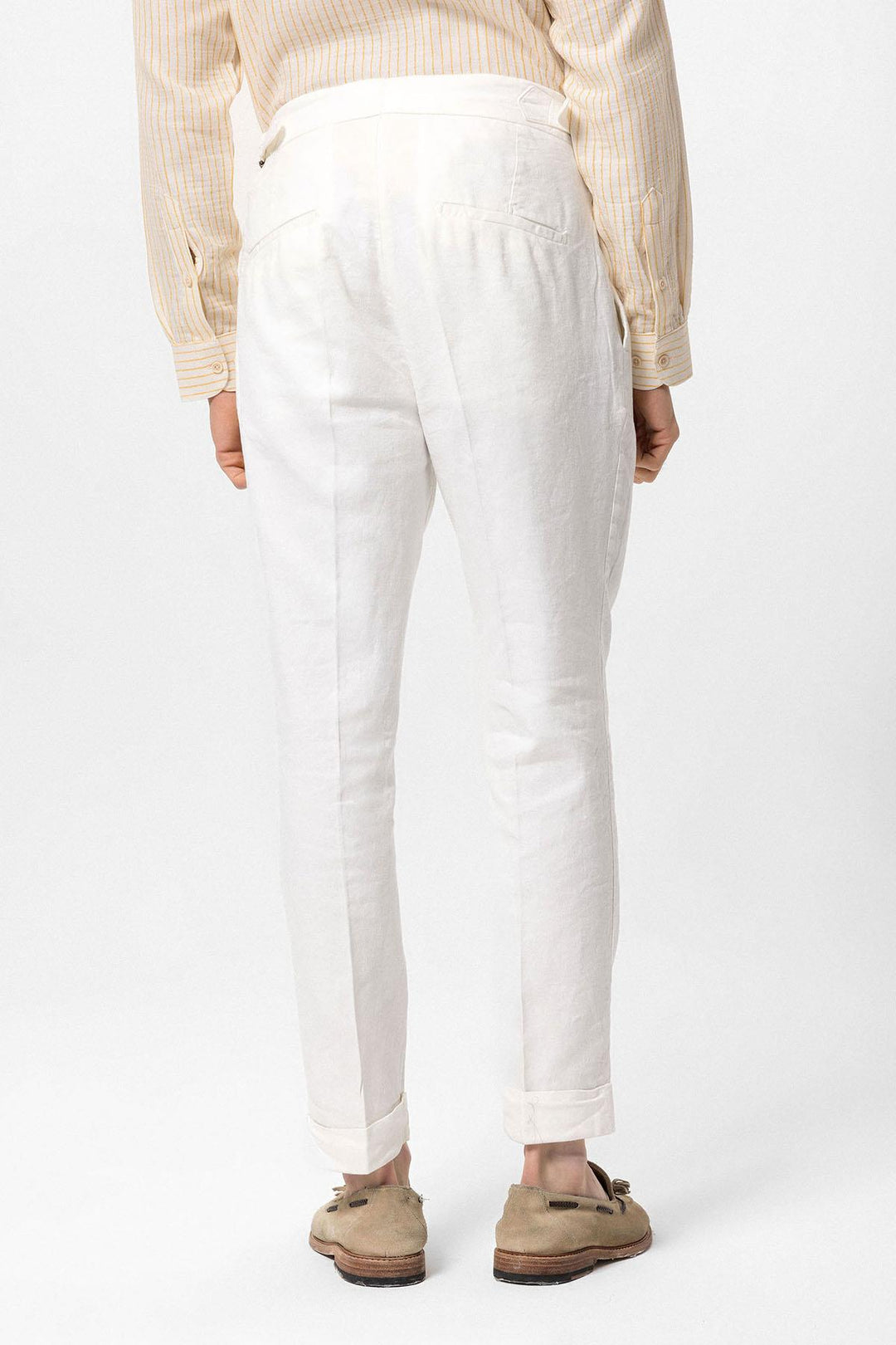 Pantalon Taille Haute Blanc à Revers Homme - Wessi