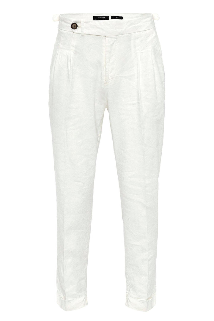 Pantalon Taille Haute Blanc à Revers Homme - Wessi