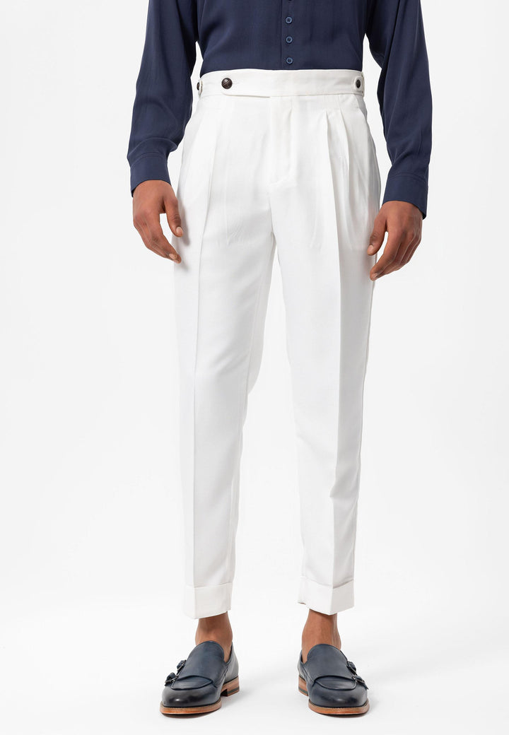 Pantalon Homme Écru Double Jambe Taille Haute Plissé - Wessi