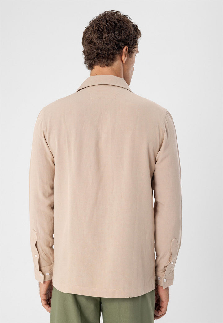 Men's Beige Button Detailed  Shirt - Wessi