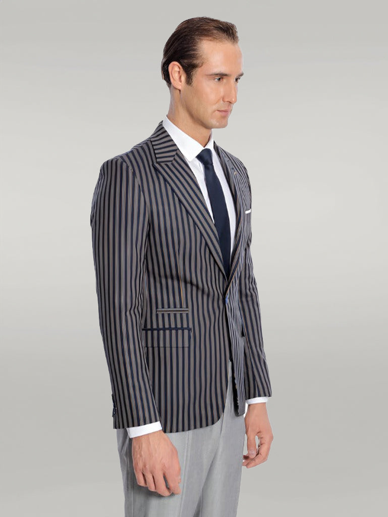 Navy Blue Striped Slim-Fit Blazer - Wessi