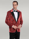 Dot Patterned Peak Lapel Burgundy Men Prom Blazer - Wessi