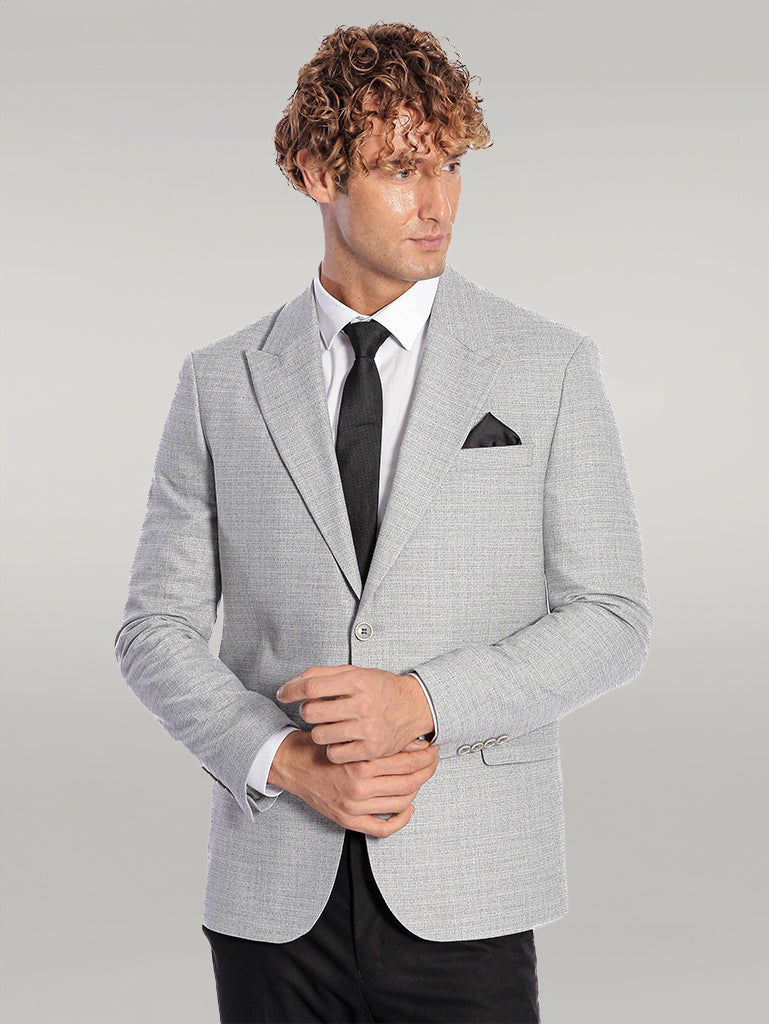 Patterned Wide Lapel Grey Men Blazer - Wessi