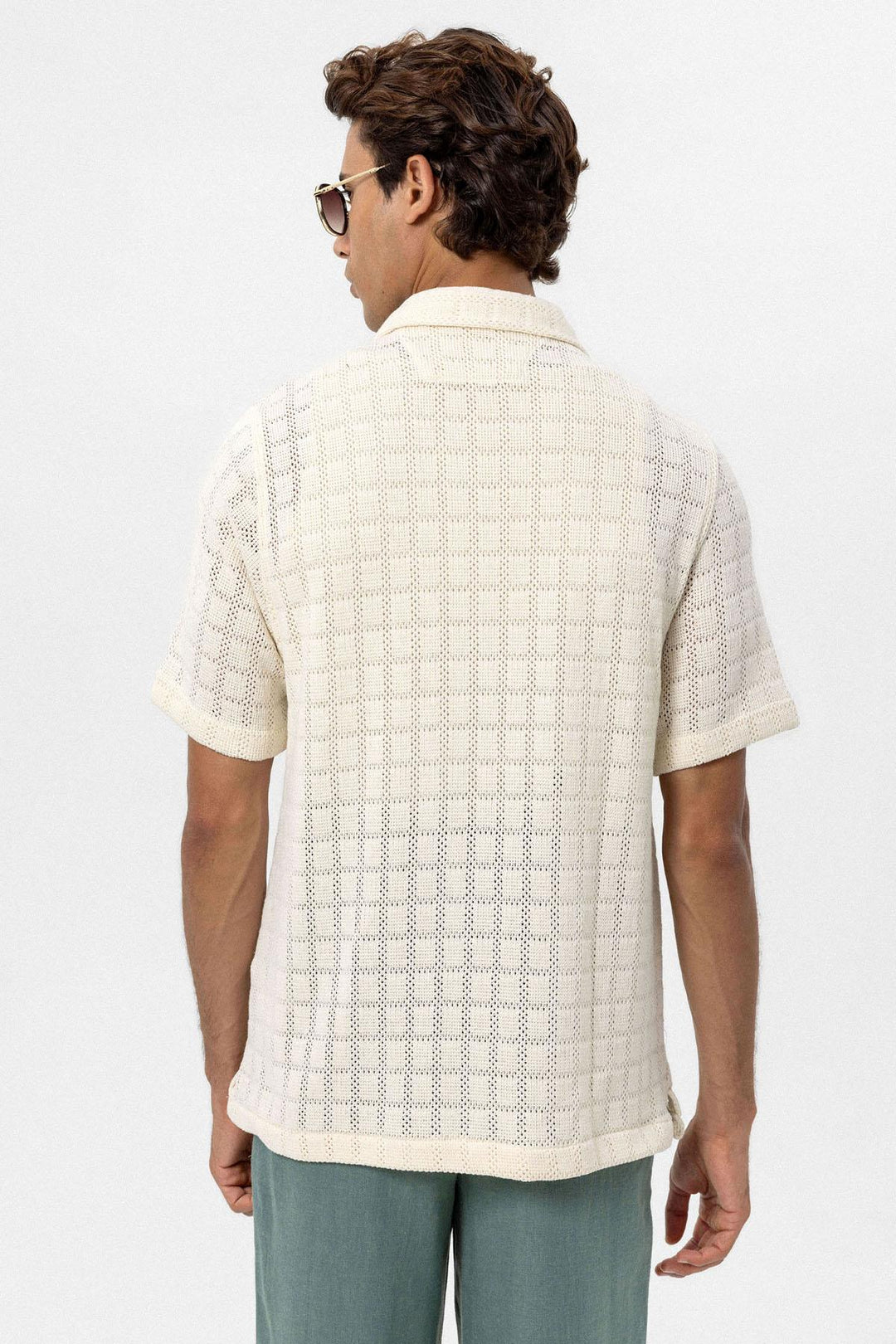 Camisa tejida con cuello Camp crudo para hombre - Wessi