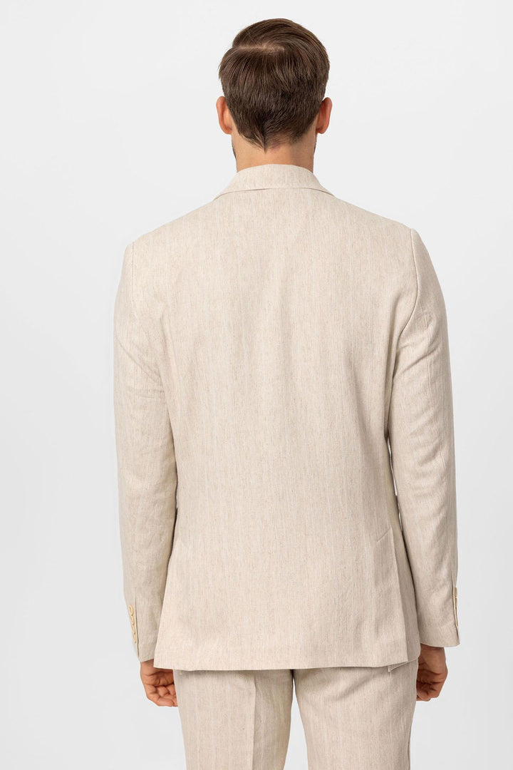 Men's Ecru-White Linen Blend Double-Breasted Jacket - Wessi