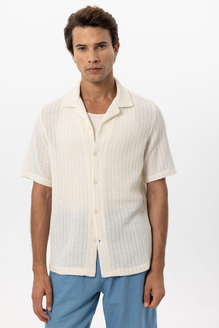 Men's Ecru Textured Crochet Shirt - Wessi