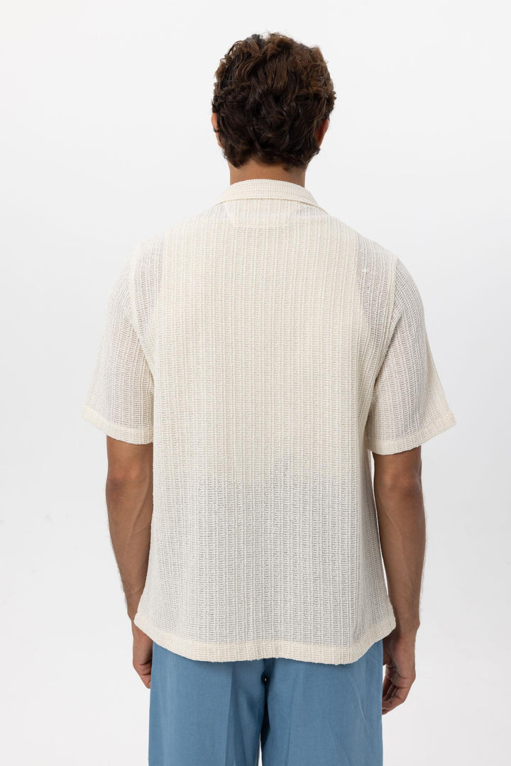 Men's Ecru Textured Crochet Shirt - Wessi