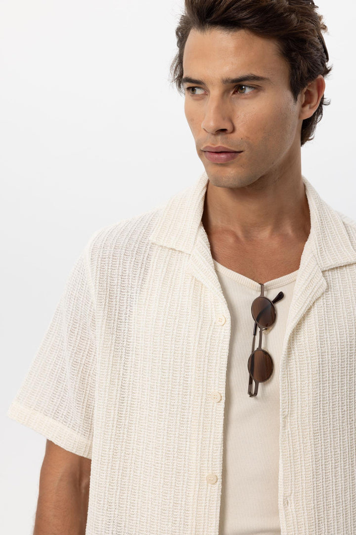 Men's Ecru Textured Crochet Shirt - Wessi