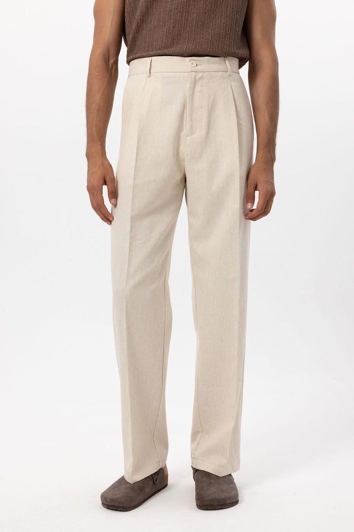 Men's Ecru Linen Blend Baggy Pants - Wessi