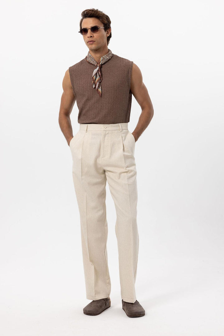 Men's Ecru Linen Blend Baggy Pants - Wessi