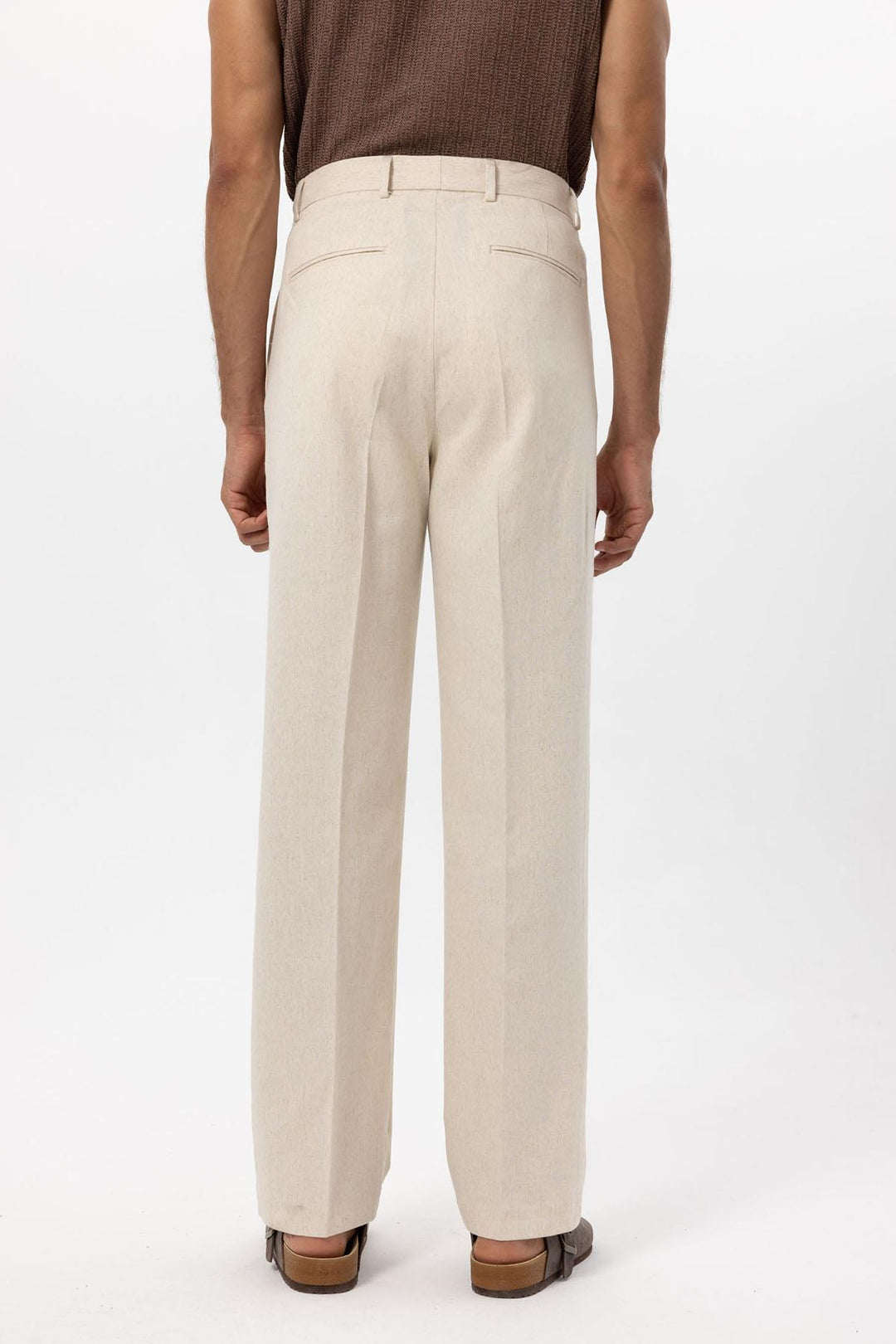 Men's Ecru Linen Blend Baggy Pants - Wessi