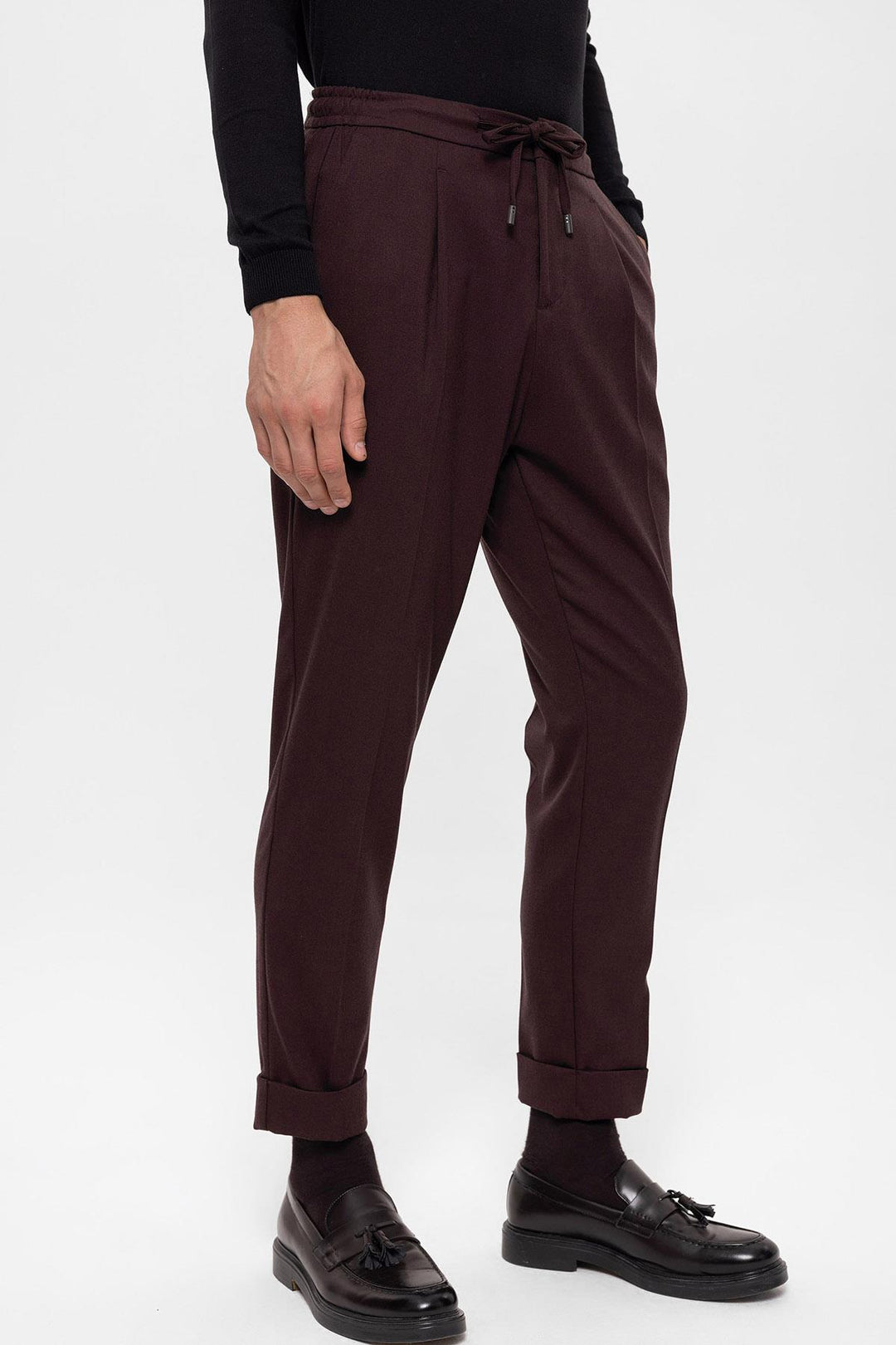 Pantaloni a pieghe in vita elastica bordeaux da uomo - Wessi