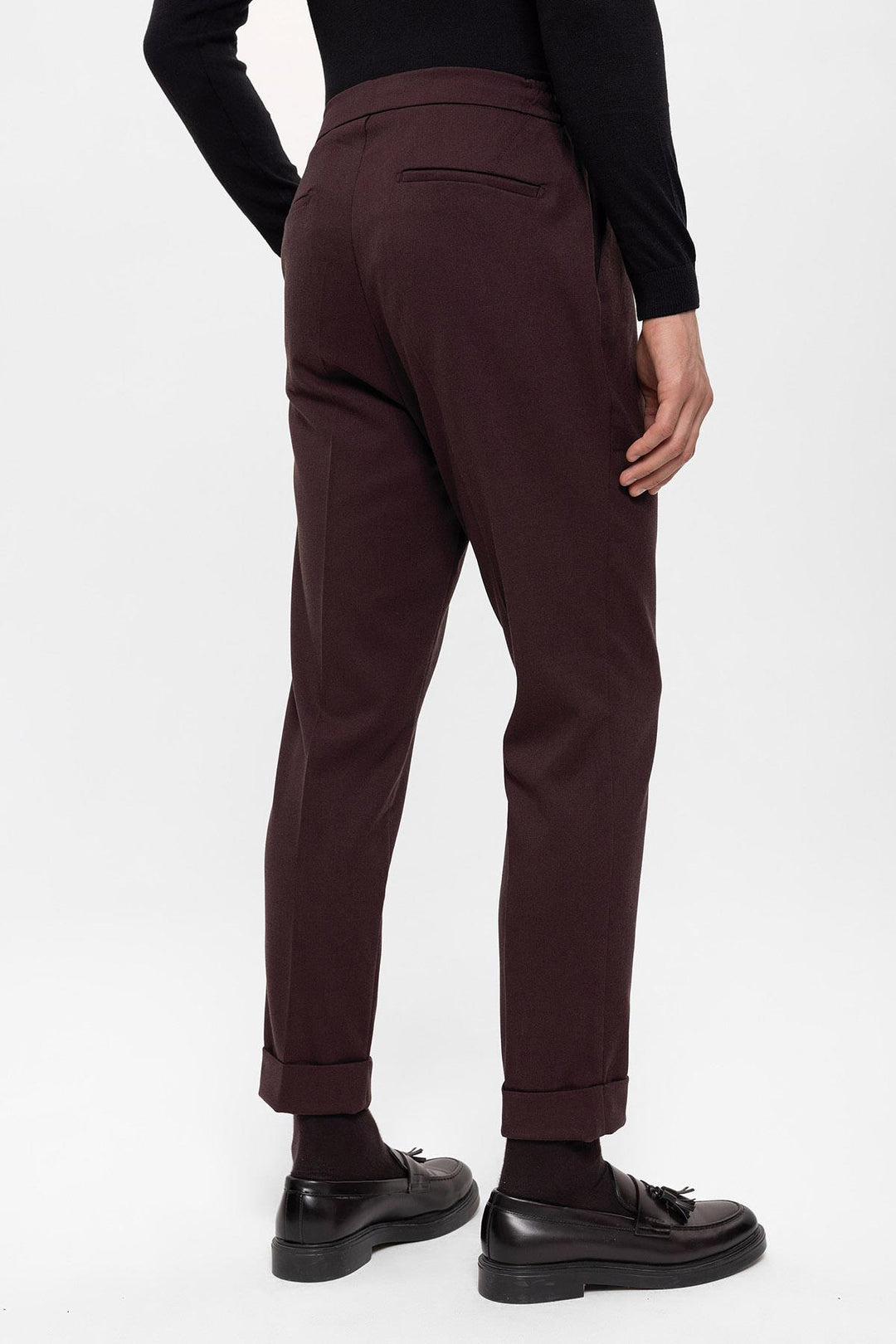 Pantaloni a pieghe in vita elastica bordeaux da uomo - Wessi