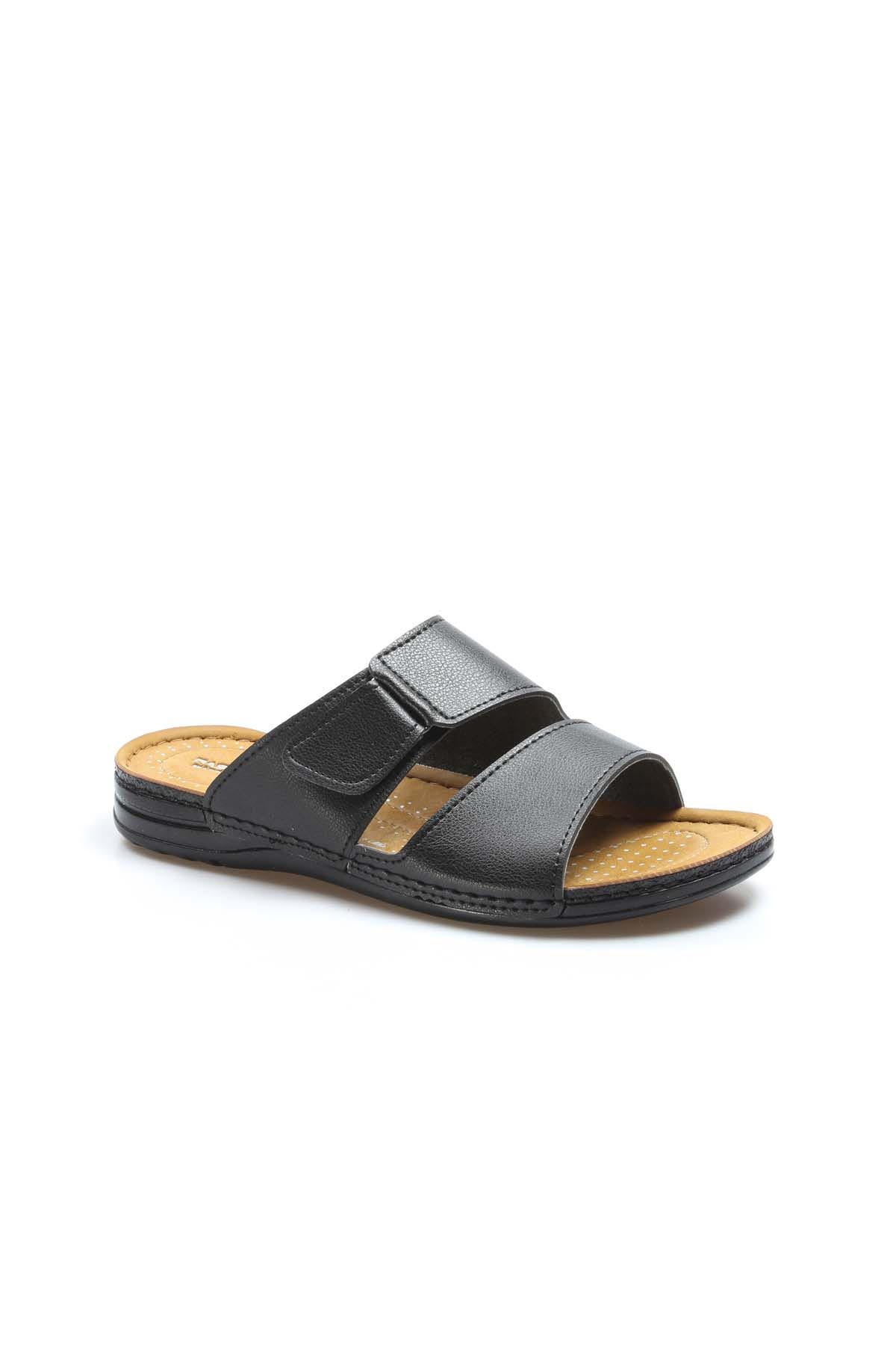 Men s Black Leather Slide Sandals with Cutout Design Wessi