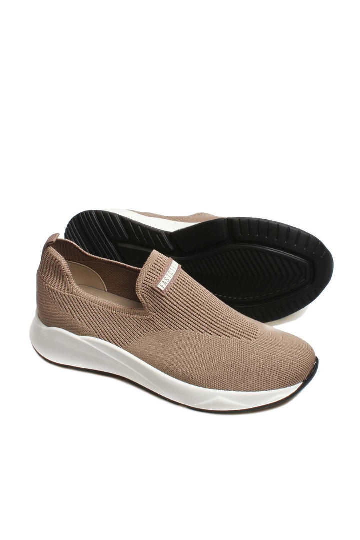 Men's Beige Knit Slip-On Sneakers-Wessi