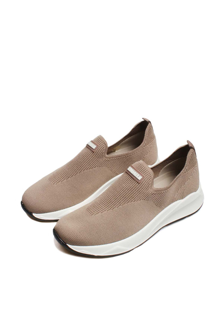 Men's Beige Knit Slip-On Sneakers-Wessi