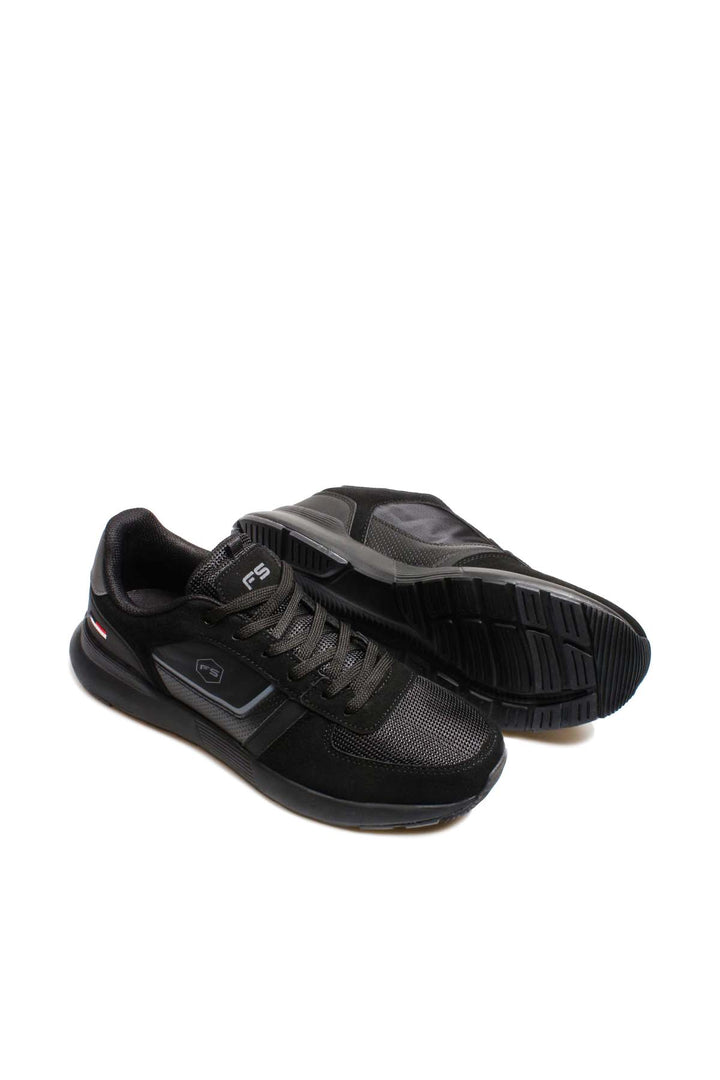 Men's Black Athletic Sneakers with Suede and Mesh Panels - Wessi