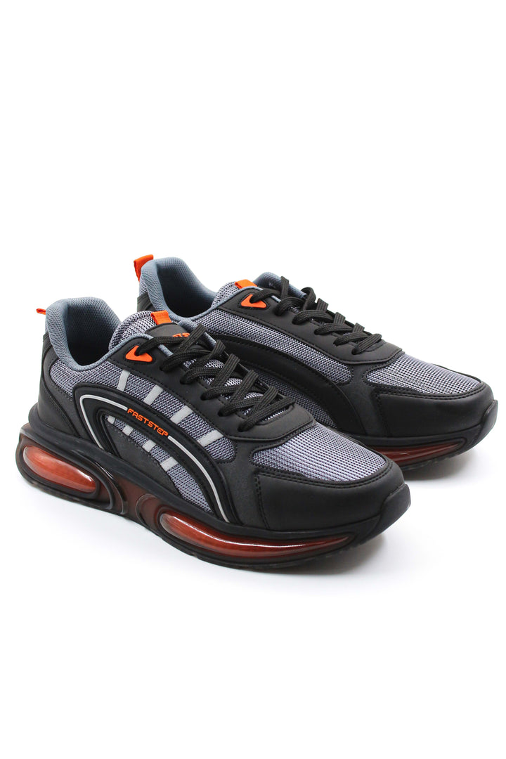 Men's Black and Gray Air Cushion Sneakers with Orange Accents - Wessi