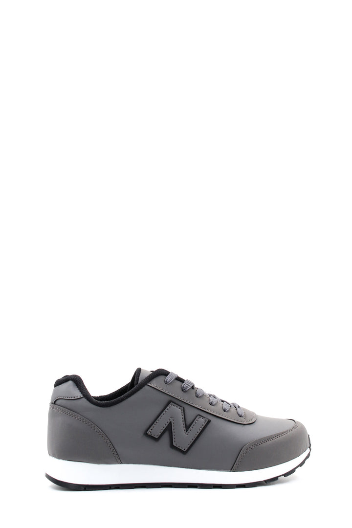 Men's Grey Leather Athletic Sneakers with Rubber Sole - Wessi