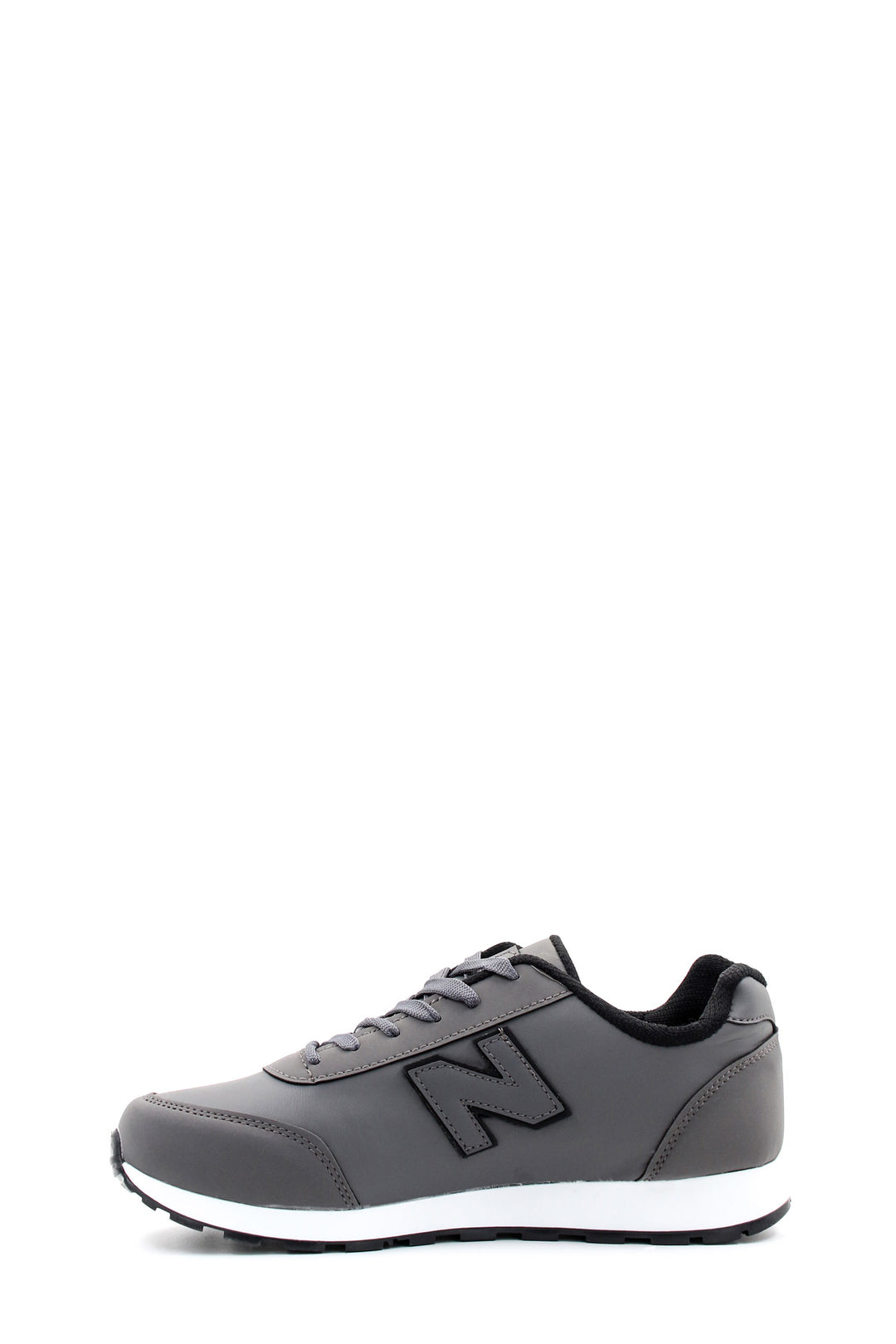 Men's Grey Leather Athletic Sneakers with Rubber Sole - Wessi