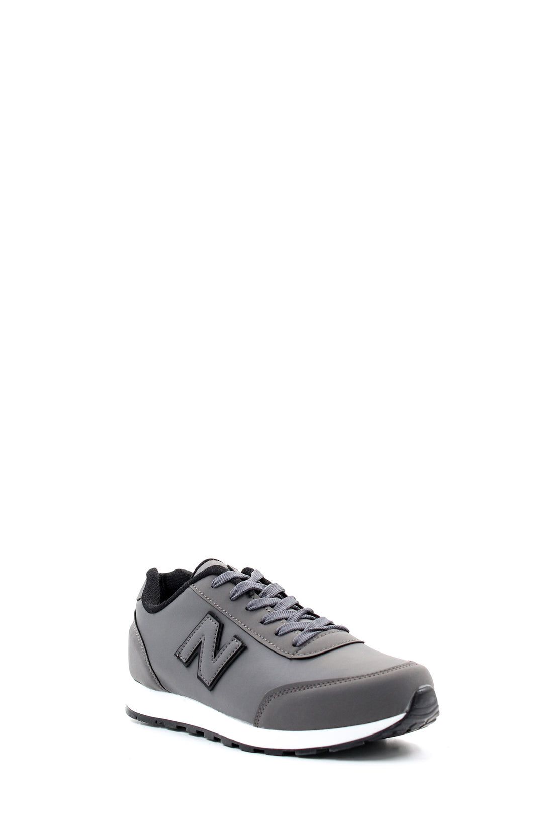 Men's Grey Leather Athletic Sneakers with Rubber Sole - Wessi