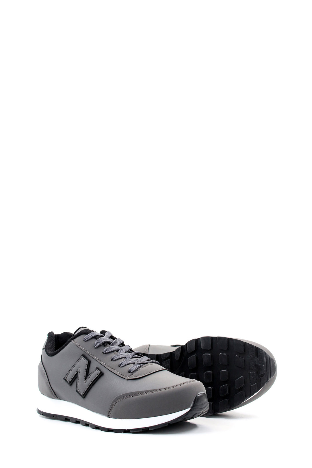 Men's Grey Leather Athletic Sneakers with Rubber Sole - Wessi