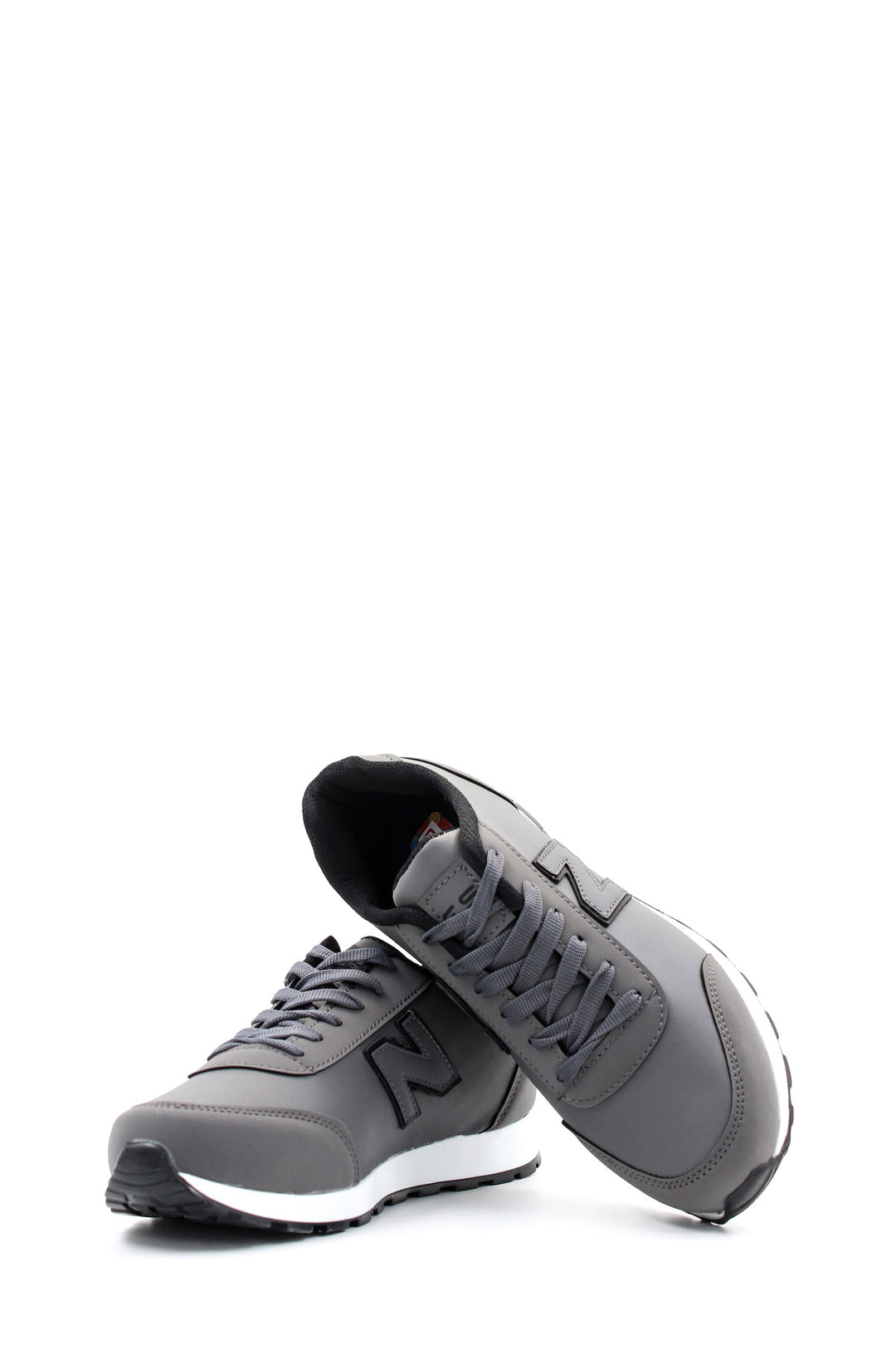 Men's Grey Leather Athletic Sneakers with Rubber Sole - Wessi