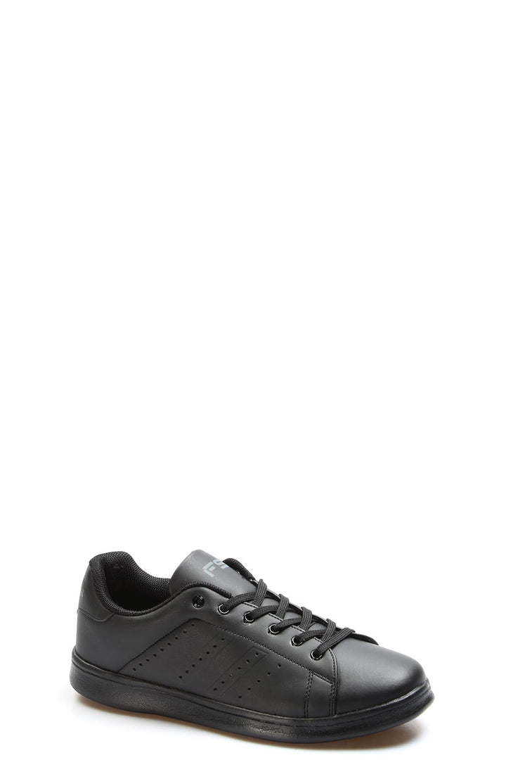 Men's Black Casual Leather Sneakers-Wessi