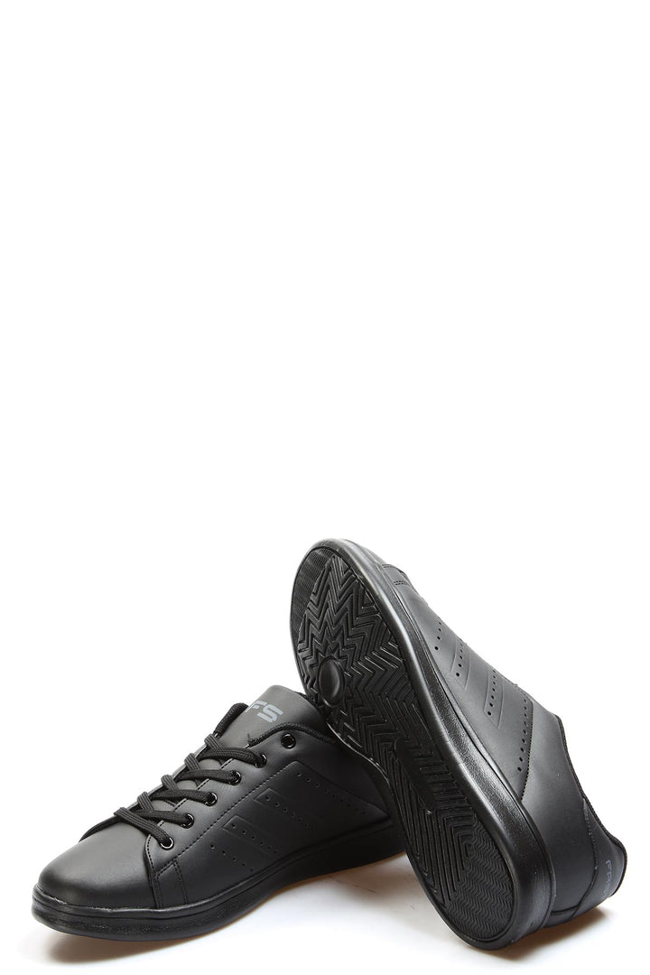 Men's Black Casual Leather Sneakers-Wessi