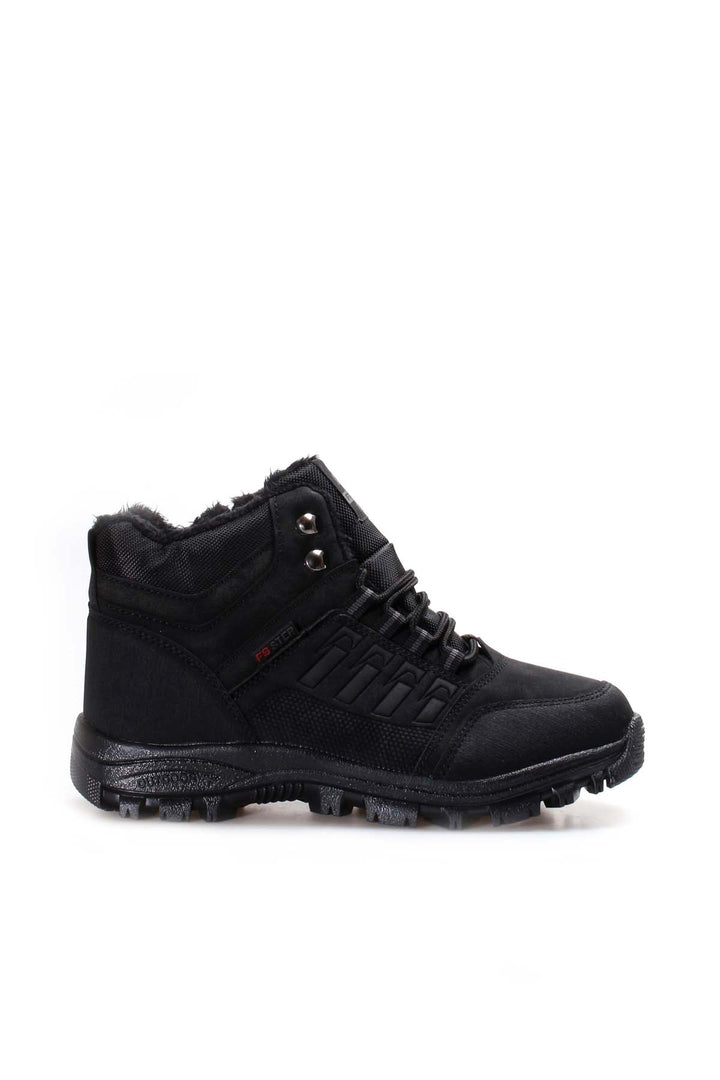 Men's Black Outdoor Boots with Fur Lining and Rugged Sole - Wessi