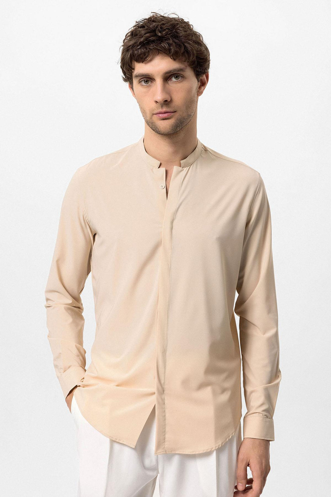 Beige Long Sleeve Men's Shirt - Wessi