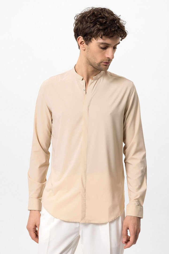 Beige Long Sleeve Men's Shirt - Wessi