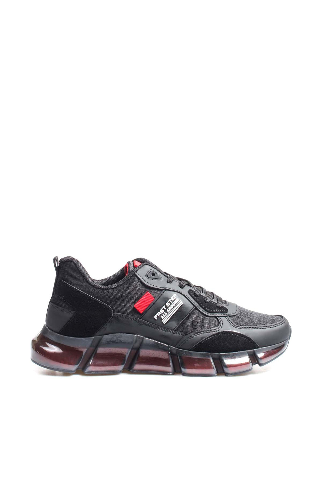 Men's Black Athletic Sneakers with Transparent Sole and Red Accents - Wessi