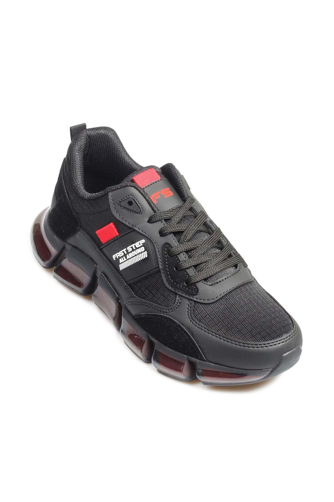 Men's Black Athletic Sneakers with Transparent Sole and Red Accents - Wessi