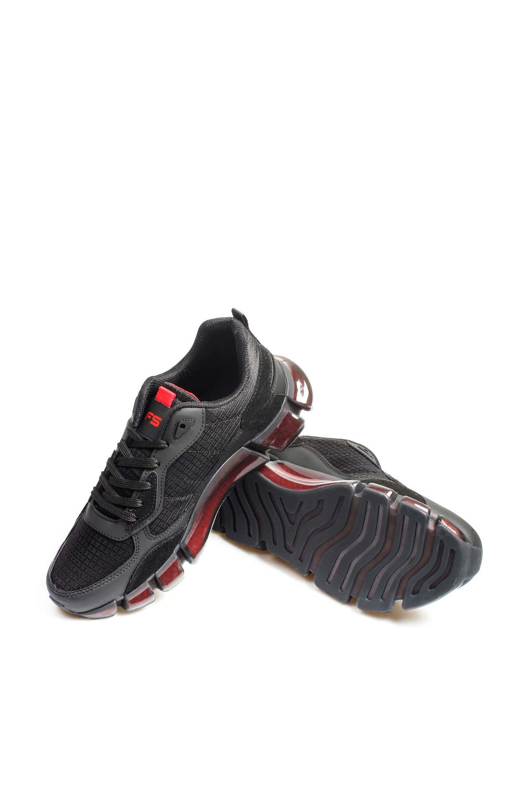 Men's Black Athletic Sneakers with Transparent Sole and Red Accents - Wessi