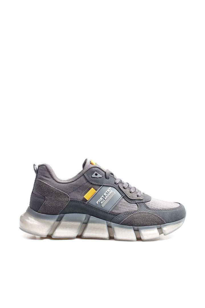 Men's Gray Athletic Sneakers with Transparent Sole and Yellow Accents - Wessi