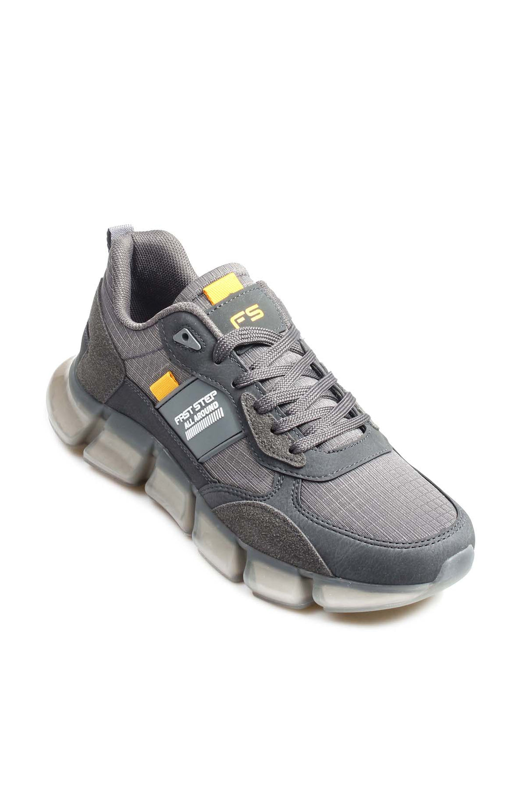 Men's Gray Athletic Sneakers with Transparent Sole and Yellow Accents - Wessi