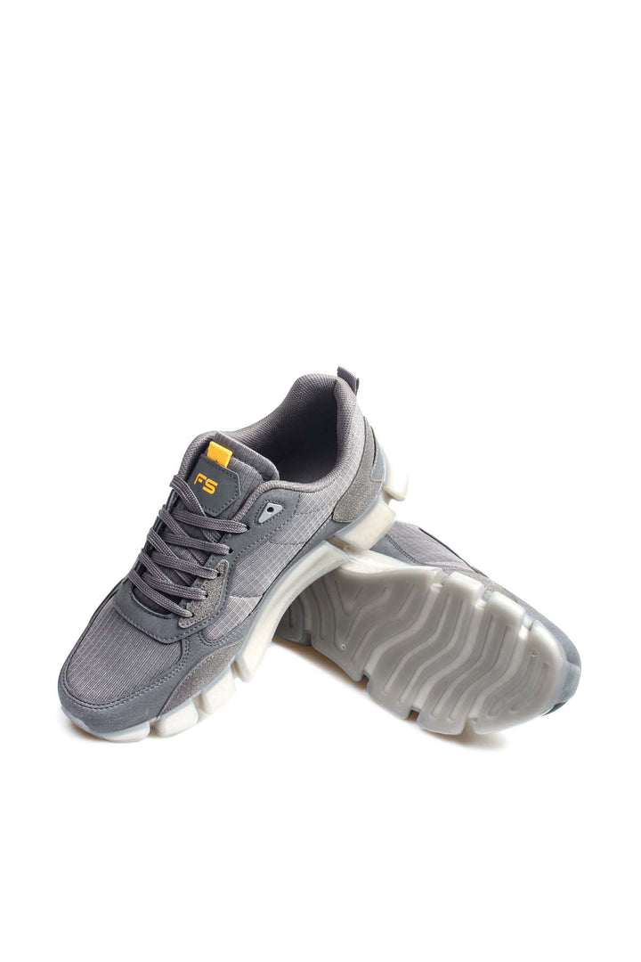 Men's Gray Athletic Sneakers with Transparent Sole and Yellow Accents - Wessi