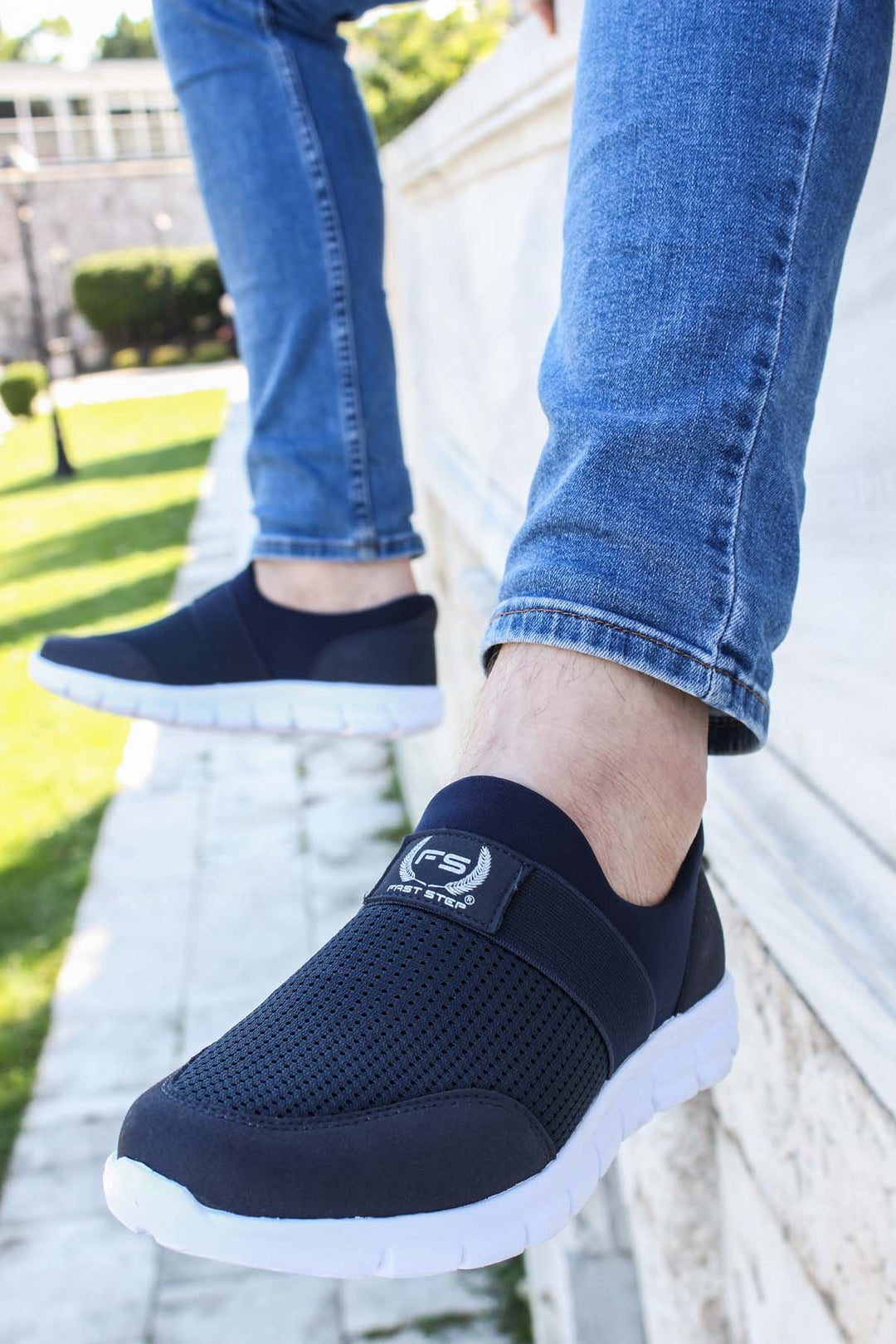 Navy Elastic Slip-On Sneakers-Wessi