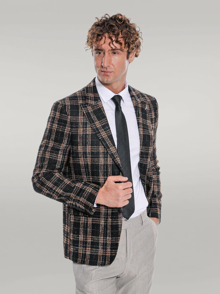 Plaid Slim Fit Black Men Blazer - Wessi