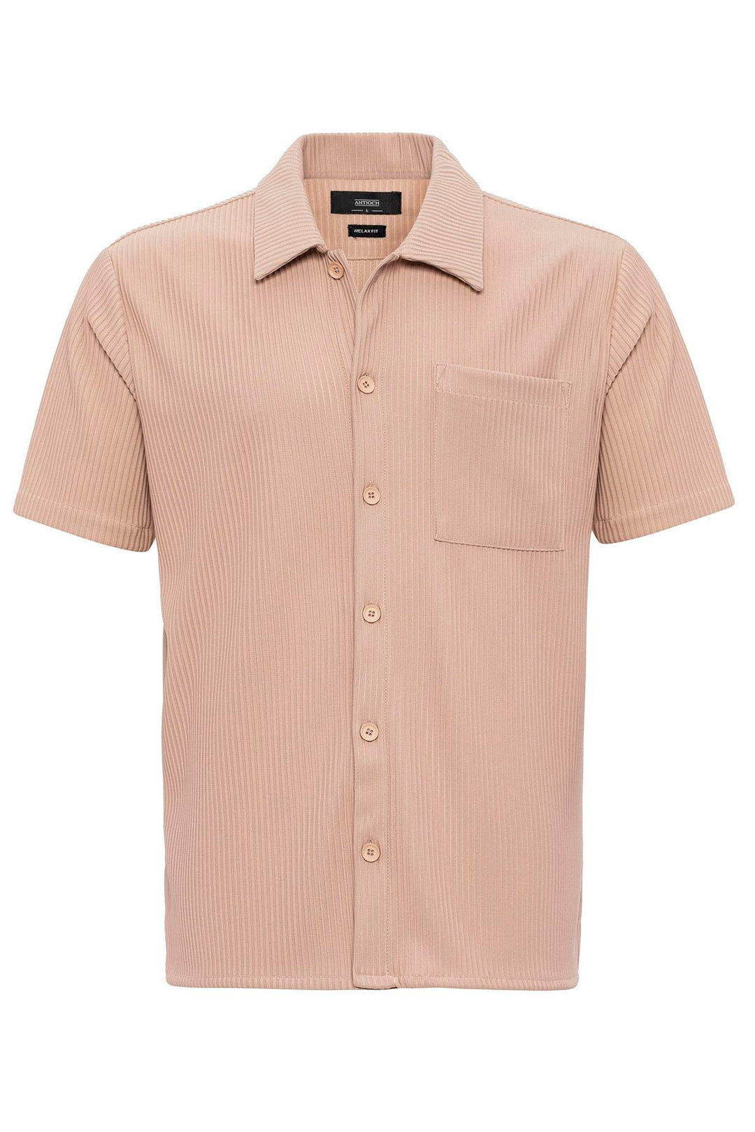 Camisa de hombre de canalé de manga corta beige - Wessi