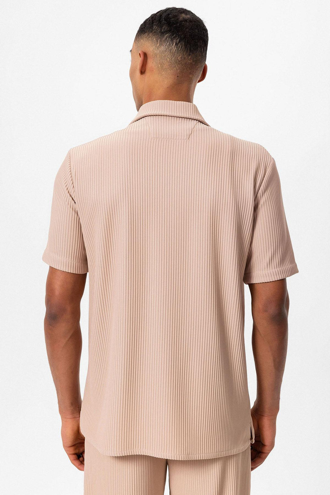 Camisa de hombre de canalé de manga corta beige - Wessi