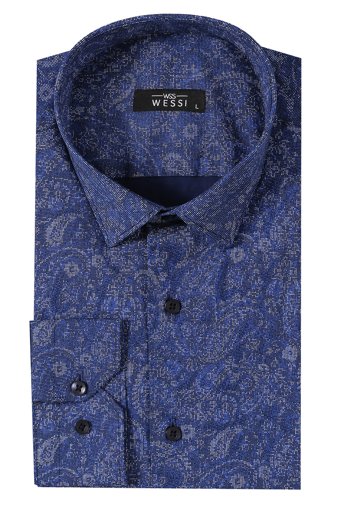 Chemise Bleue Homme Motif Damassé Manches Longues - Wessi