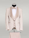 3-Piece Patterned Single Button Satin Lapel Cream Men's Tuxedo with Bow Tie - Wessi